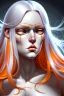 Placeholder: fantasy setting, woman with orange and white hair, tall and frail, soft facial traits, well outlined lips