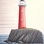 Placeholder: A pastel pencil drawing of the red lighthouse Utsira Lighthouse in Norway