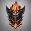 Placeholder: an esports logo, flame knight, sharp metal aesthetic,