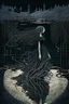 Placeholder: A ghostly apparition of a woman floating in the still waters of a dark lake, surrounded by a desolate gothic landscape. The woman's hair and dress flow around her as if suspended in time. The intricate details are reminiscent of gothic art, with intricate patterns etched into the decaying architecture surrounding the lake's edge. ((The overall color scheme is very dark and shadowy, with hints of purples and blues to create an eerie atmosphere.))