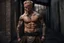 Placeholder: photorealistic portait of henry cavell as viking with blonde undercut tribal tattoos modern fantasy dark cityscape