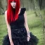 Placeholder: raluca granola, white male, pretty girl face, red haired, skinny, dress like gothic