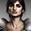 Placeholder: best quality, realistic lighting, masterpiece portrait of Penélope Cruz, details, light dusting of freckles, cowboy shot from above, simple chain hauberk, warhammerVector art matte painting digital illustration 3D shading CryEngine Behance HD 3Delight