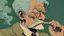Placeholder: Old man smoking comic style