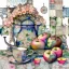 Placeholder: Watercolour and ink patchwork in the style of Jamie Heiden, Walter Crane, Yayoi Kusama, Ivan Shiskin, John Atkinson Grimshaw: zentangle cute whimsical watercolor Still life with apples on a porcelain plate and a teapot crisp quality, ultra detailed, elegant, fantastical, surreal, watercolor and pen, beautiful high definition fine 3D line art, white and grey and red dreamy colours, extremely detailed, intricate, elaborate, HDR, award winning, expressionism, fantastic view, ethereal, fantasy, unsi