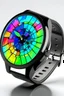 Placeholder: A modern smartwatch with a holographic interface featuring a kaleidoscope of ever-changing rainbow patterns.