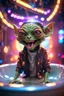 Placeholder: portrait of ultimate transcendent happy disco helmet wested pimp goblin gremlin weasel alien frown with spotlights and huge dripping forked tounge sticking head out of a bathtub portal, in front of space portal dimensional glittering device, bokeh like f/0.8, tilt-shift lens 8k, high detail, smooth render, down-light, unreal engine, prize winning