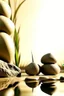 Placeholder: delicate background with spa stones and a bamboo stem, on a blurred background on the stones the silhouette of a flexible girl, photorealistic photo