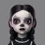 Placeholder: Jenna ortega with wednesday addams black dress,soft goth libstick, wednesday addams make up, overknee socks, dramatic lighting, highly detailed oil painting, volumetric lighting