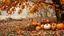 Placeholder: The season of autumn. Season of mists and mellow fruitfulness. Beautiful atmospheric photograph showing Nature preparing for winter. Fallen leaves, acorns, chestnuts, berries, fruits, Pumpkins and gourds in warm oranges and yellows, Misty mornings, fog over fields or forests, Cozy scarves and sweaters, bundled-up figures, crisp apples in baskets, apple picking, Warm drinks like steaming mugs of tea, cider, or hot chocolate Flocks of migrating birds, lanterns, candles at dusk. winning photograph