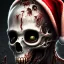 Placeholder: Dark, horror, blood, guts, detail, Santa, zombie, close up head