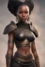 Placeholder: airbrush cartoon black braids, intricate Ashanti armor, detailed gorgeous face, beautiful African girl, medium length black hair, toned stomach, showing midriff, (photorealistic, photorealism), (8k, RAW photo, highest quality, masterpiece, ultra-high resolution, physics-based rendering),