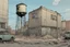 Placeholder: water tower, post-apocalypse, front view, street, comic book, cartoon