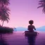 Placeholder: the camera is far away and there's two people sitting from behind near a lake,t's sunset there're a lot of shades of pink and purple, flashing. the lake is reflexing tiny lights, magic universe atmosphere, cinematic atmosphere, 8k, octane render, unreal engine, , by Asaf Hanuka