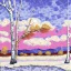 Placeholder: impasto painting of birch tree in snow by van gogh pink sky