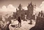 Placeholder: A screenshot from third person POV|2.5D cartoon effect / a mague male at the top of a castle | fantasy background I showing character like a RPG videogame I from the angle I sepia palette --ar 16:9 --style raw--s150