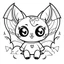 Placeholder: create a 2d black outline, " kawaii kitty with bat wings coloring book for kids", coloring page, low details design, black contour, coloring page design, colorful , card style, coloring page for kids, halloween backgorund,sketch style,