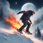 Placeholder: snowboarding in sky moon agressive, very detailed, fire, sci-fi