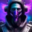 Placeholder: apocalyptic purple masked villain in galaxy, teal and purple smoke, detailed, realistic, 4k