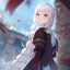 Placeholder: Clear focus,High resolution,High quality, White hair with two braids going down behind her back, red cloack