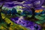 Placeholder: A purple swamp with bats painted by Vincent van Gogh