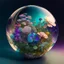 Placeholder: iridescent modern and mechanic globe full of flowers and nature