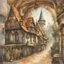 Placeholder: Style Cézanne, luxury, dream world, calm beauty, fantasy world, magic, beautiful composition, exquisite detail, Fantasy city, steampunk, elven, sketch drawing, lineart, watercolour