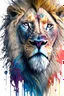 Placeholder: "lion", clean design, art station, splash of colorful paint, contour, ((solid white background)), looking into camera, hyperdetailed intricately detailed, unreal engine, fantastical, cinema lighting, intricate detail, splash screen, complementary colors, fantasy concept art, 8k resolution, DeviantArt masterpiece, watercolor, paint dripping