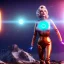 Placeholder: Realistic movie image, retro sci-fi, portrait, blonde action woman, sweet Marylin Monroe face, perfect iris, glow eyes. tight latex tights suit. Mars attack style, Retro strange planet, ovni, two moons. epic style, vibrant color, highly detailed, unreal engine 5, ray tracing, RTX, lumen lighting, ultra detail, volumetric lighting, 3d, finely drawn, high definition, high resolution.