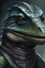 Placeholder: Portrait of steel grey scaled humanoid lizard in pathfinder rpg