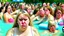 Placeholder: woman pouting at a crowded water park