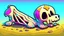 Placeholder: chibi-style bony animal bones, big ribs pointing up, lying on the ground, cartoony, colorful, exaggerated, simplified,