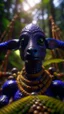 Placeholder: close up portrait of a happy blessed buffalo soldier space alien woven into a sacred geometry knitted tapestry hammock over an ant hill in the middle of lush magic jungle forest, bokeh like f/0.8, tilt-shift lens 8k, high detail, smooth render, down-light, unreal engine, prize winning