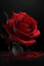 Placeholder: an exciting illustration of a red rose with petals, completely made with transparent red paint flowing down a dark glossy surface, a light spot on the rose, a dark empty background, liquid splashes, complex details, photorealistic