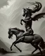 Placeholder: A centaur majestically galloping through the dense forest in the style of gustav dore, fantastical landscape, soft strokes , mythology portrait, classic painting