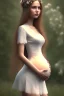 Placeholder: girl, cute, beautiful, pregnant, cottagecore dress, long hair, brown hair, wedding ring