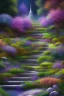 Placeholder: garden sky field trees river pools gold white purple stairs, 16k