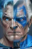 Placeholder: superman with batman old faces and gray hair with big blue eyes