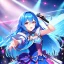 Placeholder: girl, masterpiece, best quality, volumetric lighting, detailed outfit, perfect eyes, long hair, blue hair, pink eyes, magical girl, music stage, microphone,