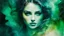 Placeholder: collage, old paper, slightly worn edges, alcohol ink, hyperdetail, portrait of a translucent woman surrounded by a rich dark green background with a slight mist and otherworldly glow, which creates a dreamy and ethereal atmosphere, Anna Razumovskaya, Anna Dittmann, Luis Royo