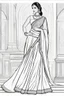 Placeholder: Coloring page for adults of a elegant fashion model woman wearing hindi dress, dynamic poses, full body portrait, thick and clean lines, clean details, no-color, no-turban, no-background, non color, non shading, no-grayscale, dynamic poses, full body portrait, thick and clean lines, clean details, no-color, no-turban, , non background, non color, non shading, no-grayscale, no color hair