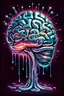 Placeholder: Vintage illustration of a slimey silver brain, shimmering and reflecting light, melting like broken glass, cartoonist animation style, hand drawn, neon lighting, gross art, pop punk, 90s anime inspired, airbrushing, post modern, horror cut, gradient chrome abberations, retro weird drawings, alien brain matter, blood spatter , scifi punk