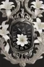 Placeholder: Black wristwatch Embellished with silver With a silver lily flower White background