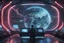 Placeholder: Map of the whole world on a screen in a spaceship on the bridge, hyperrealistic 16k, 3d rendering, expressively detailed, dynamic lightning, secret organization, agents running around in the background, cyberpunk, neon-light,