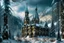 Placeholder: medieval cathedral in the snow covered mountain forest