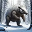 Placeholder: an alien monster, armoured body like an armadillo but it's as big as a polar bear. White, mouth filled with jagged teeth. long scaled tail. Clawed feet. in a snowy forest.