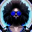 Placeholder: a black woman with blue crystal shiny sunglases on the dancefloor, steam punk, realistic, made in octane, cinematic, ultra-realistic, extremely detailed octane rendering, 8K, VRAY Super Real ar 2:3, dof photorealistic futuristic 50mm lens hard lighting dark gray tintype photograph, realistic lighting