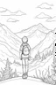 Placeholder: outline art for a kid's coloring page, a child looking up at the mountains, white background, sketch style, full body, only use outline, clean art , white background, no shadows and clear well outlined