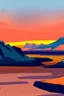 Placeholder: big rock mountains with and orange dawn sky with no clouds. mountains closer to the camara, comic style