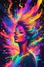 Placeholder: bold neon colors, cartoon style illustration of a woman as she sees the world while experiencing hallucinations, stoned, splash art, splashed neon colors, (iridiscent glowy smoke) ((motion effects)), best quality, wallpaper art, UHD, centered image, MSchiffer art, ((flat colors)), (cel-shading style) very bold neon colors, ((high saturation)) ink lines, psychedelic environment